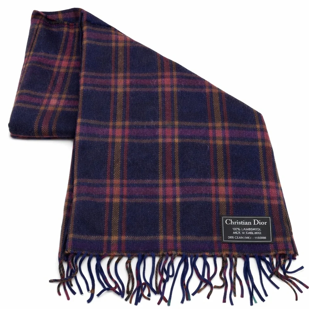 Christian Dior lambswool plaid scarf